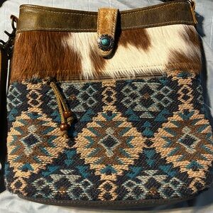 Myra Western Bohemian Shoulder Bag Leather with cowhide
